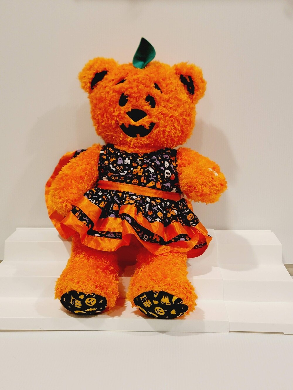 Build a Bear Plush Pumpkin Light Up Halloween Bear 16" Jack O Lantern With Dress